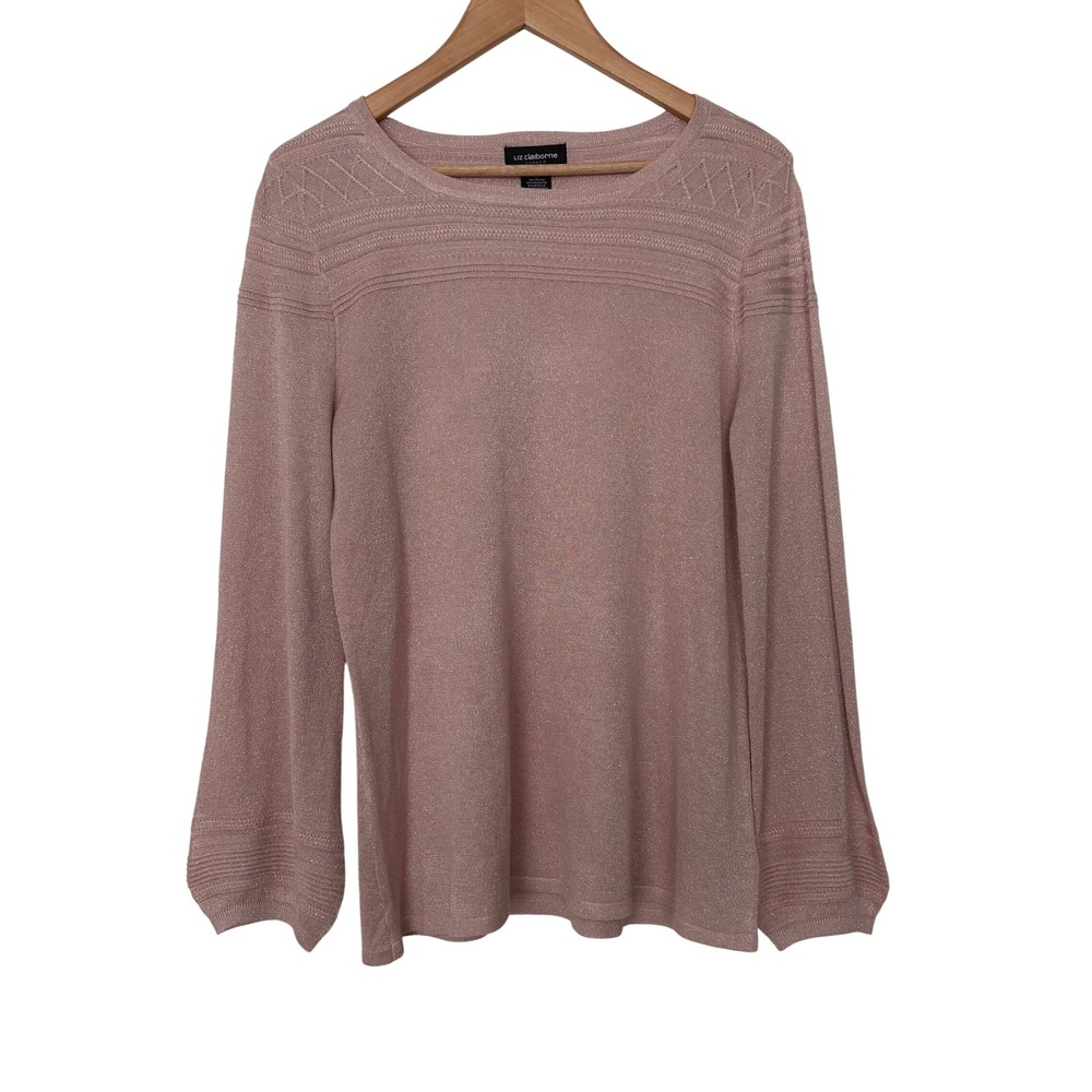 Liz Claiborne Career Coquette Pink Metallic Shimmer Knit Large Rose Gold L Top